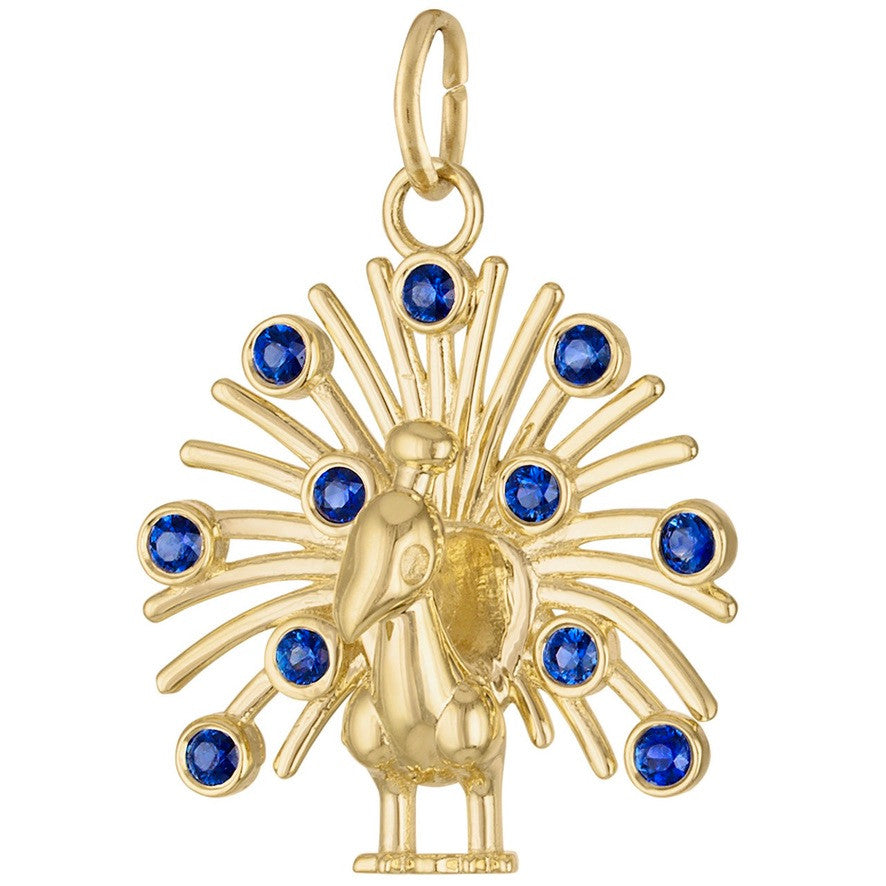 Sapphire Peacock 14k Gold Charm